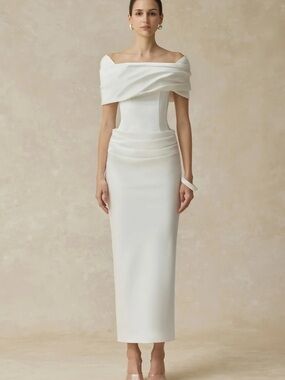 Off-Shoulder Ivory Sheath Wedding Dress